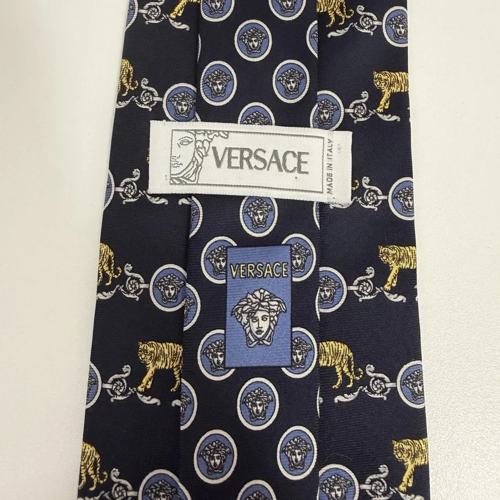 Versace Men's Tie Baroque Tigers Medusas Navy & Gold Silk 3.5